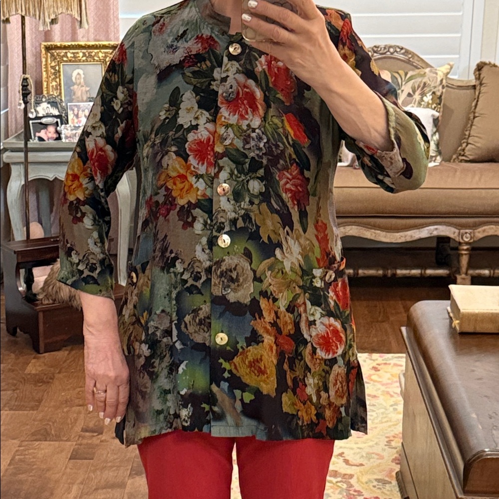 Soft Surroundings Multicolor Floral Button Down Tunic